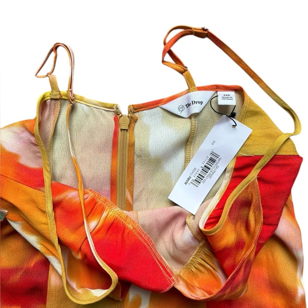 NWT The Drop Isa V-Neck Maxi Dress in orange watercolor print size XX small. - Picture 4 of 10